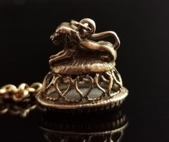 Vintage 9 Karat Yellow Gold Lion Seal Fob, Onyx