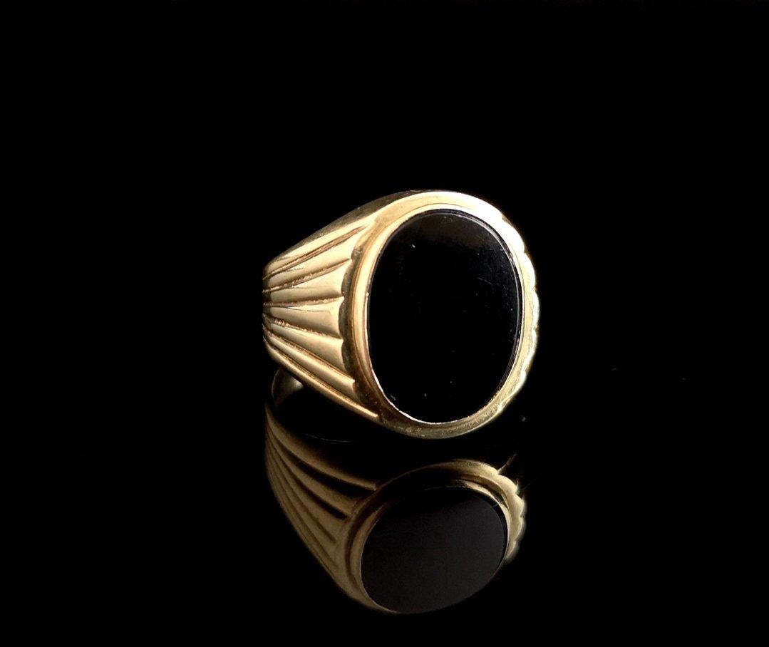 Vintage 9 Karat Gelbgold Onyx Signet Ring:: groß 5
