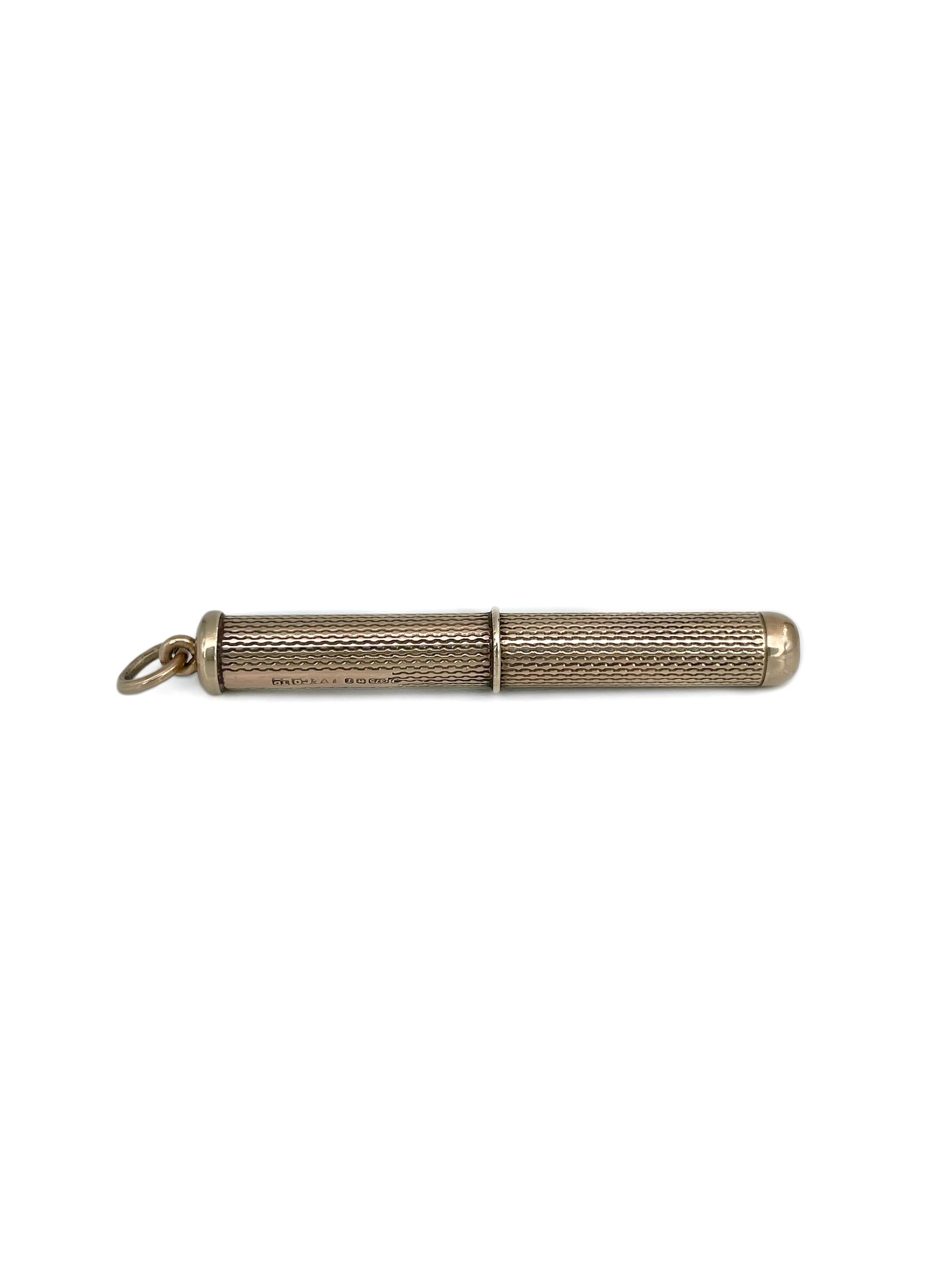 Women's or Men's Vintage 9 Karat Yellow Gold Retractable Toothpick Pendant