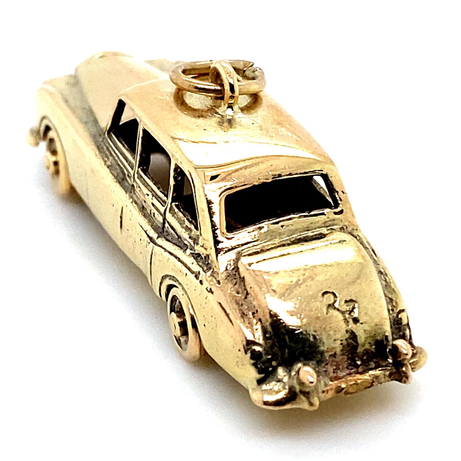 Women's or Men's Vintage 9 Karat Yellow Gold Rolls Royce Diamond Charm For Sale