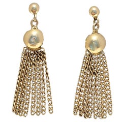 Vintage 9 Karat Yellow Gold Tassel Fringe Drop Earrings, circa 1978