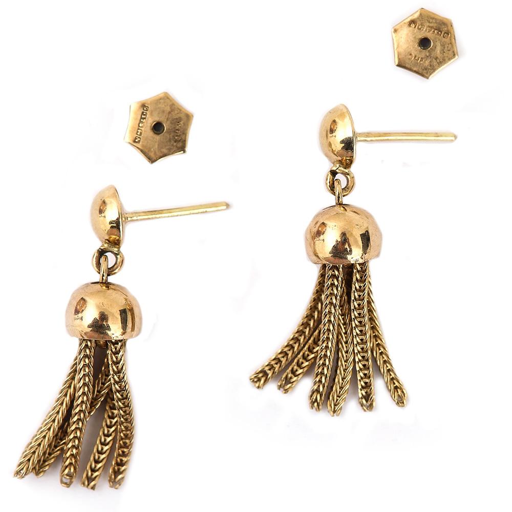 Women's Vintage 9 Karat Yellow Gold Tassel Fringe Drop Earrings, circa 1987