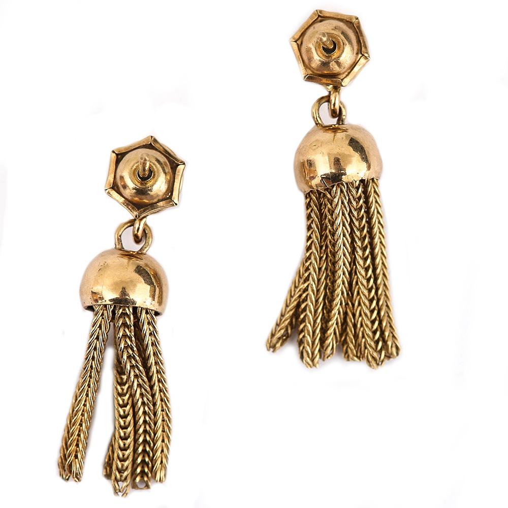 Vintage 9 Karat Yellow Gold Tassel Fringe Drop Earrings, circa 1987 2