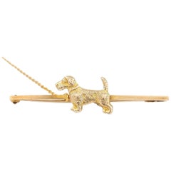 Vintage 9 Karat Yellow Gold Terrier Dog Bar Brooch