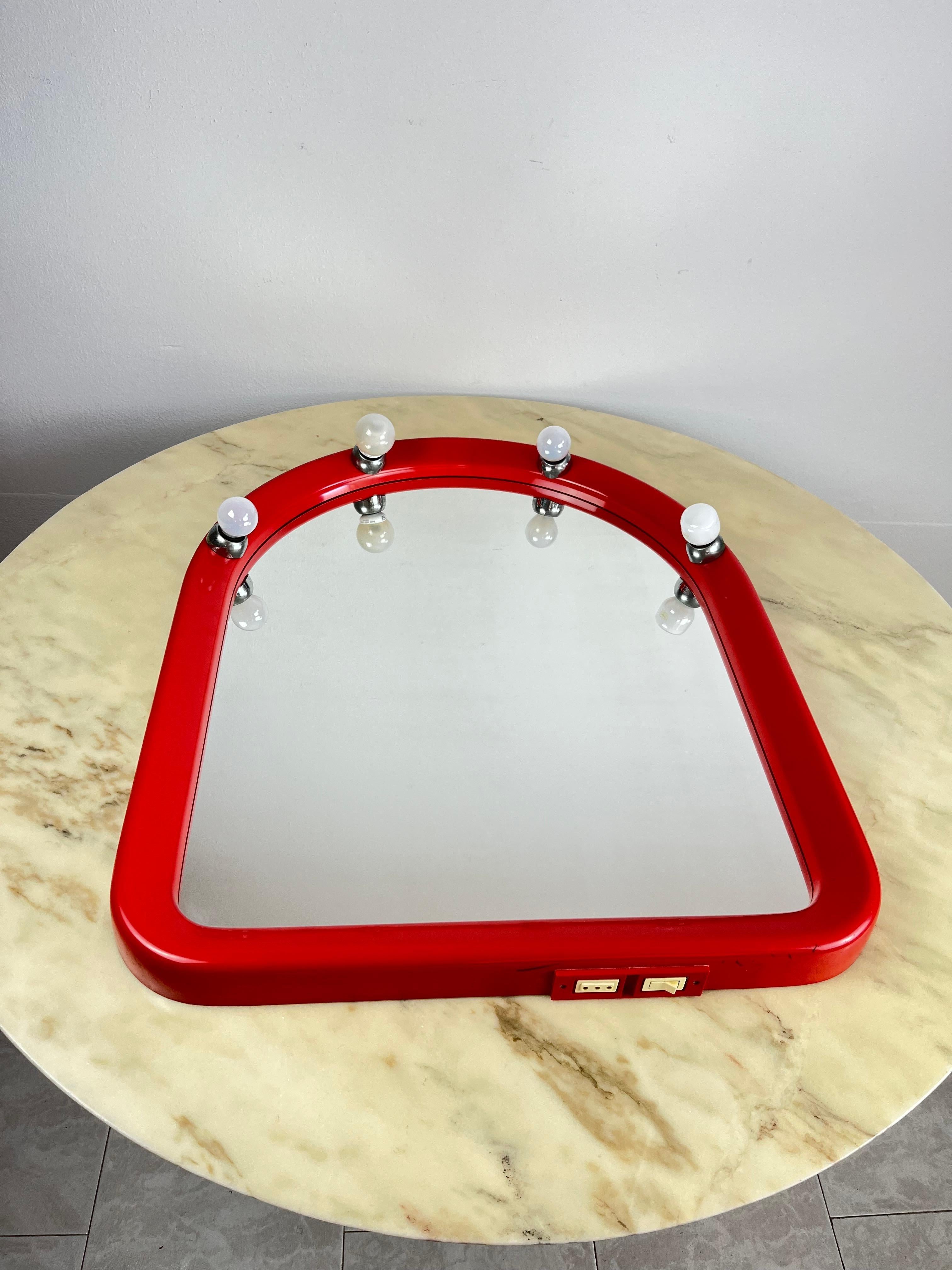 Late 20th Century Vintage 9-piece Mirror and Bathroom Accessory Set in red plastic, Italy, 1970s For Sale