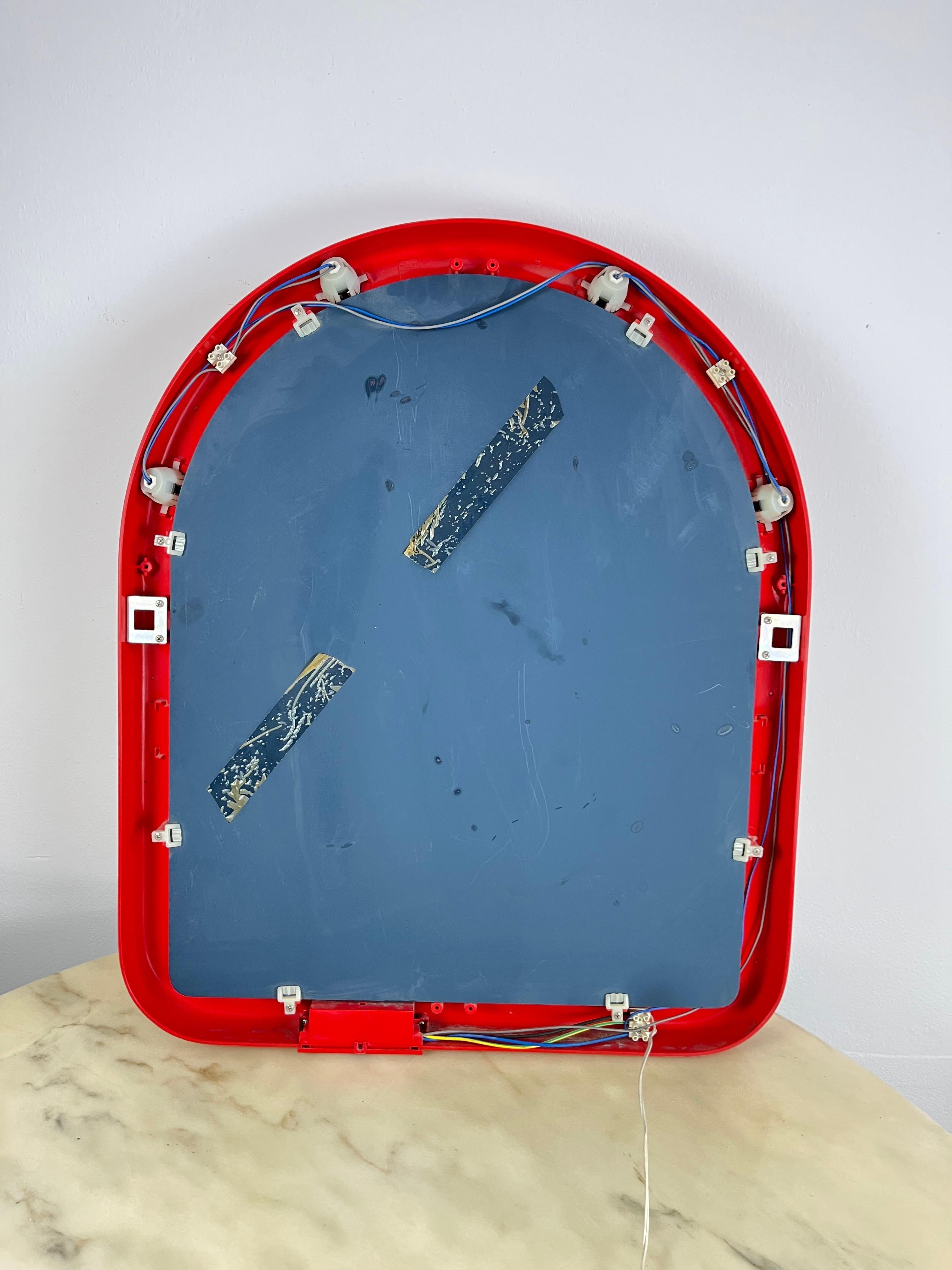 Plastic Vintage 9-piece Mirror and Bathroom Accessory Set in red plastic, Italy, 1970s For Sale