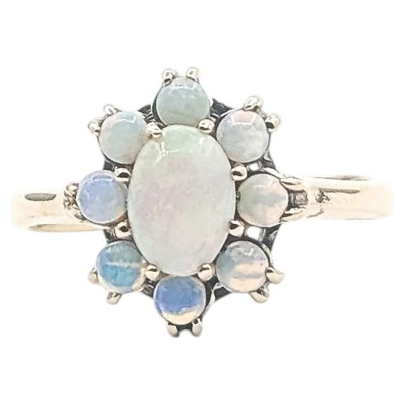 Vintage 9-Stone Opal Ring in 10k Yellow Gold For Sale