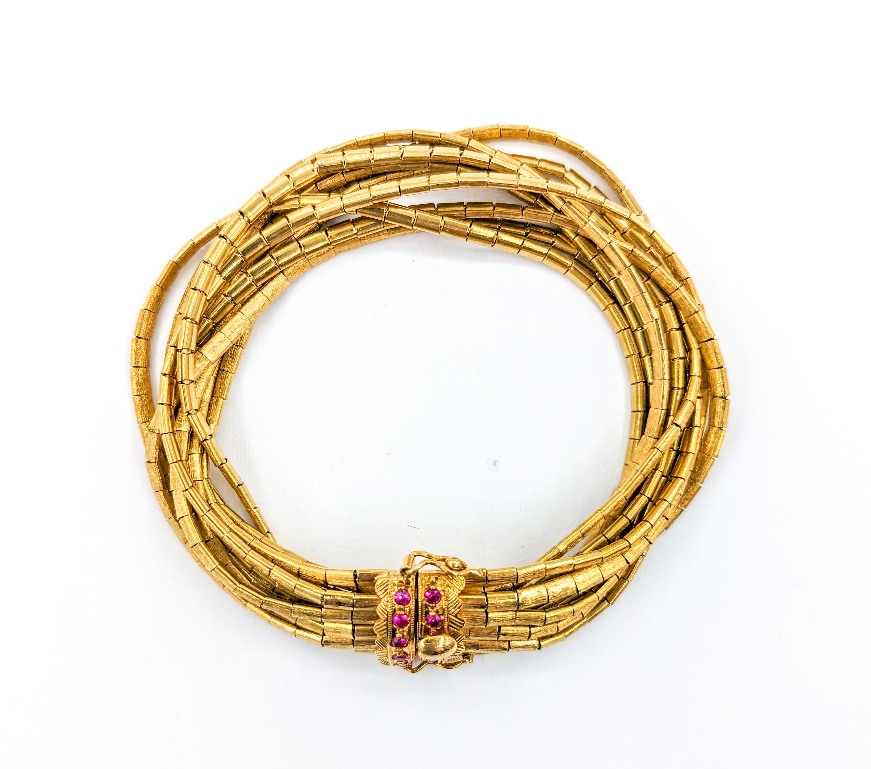 Vintage 9-Strand Rubin-Armband in Gelbgold (Moderne)