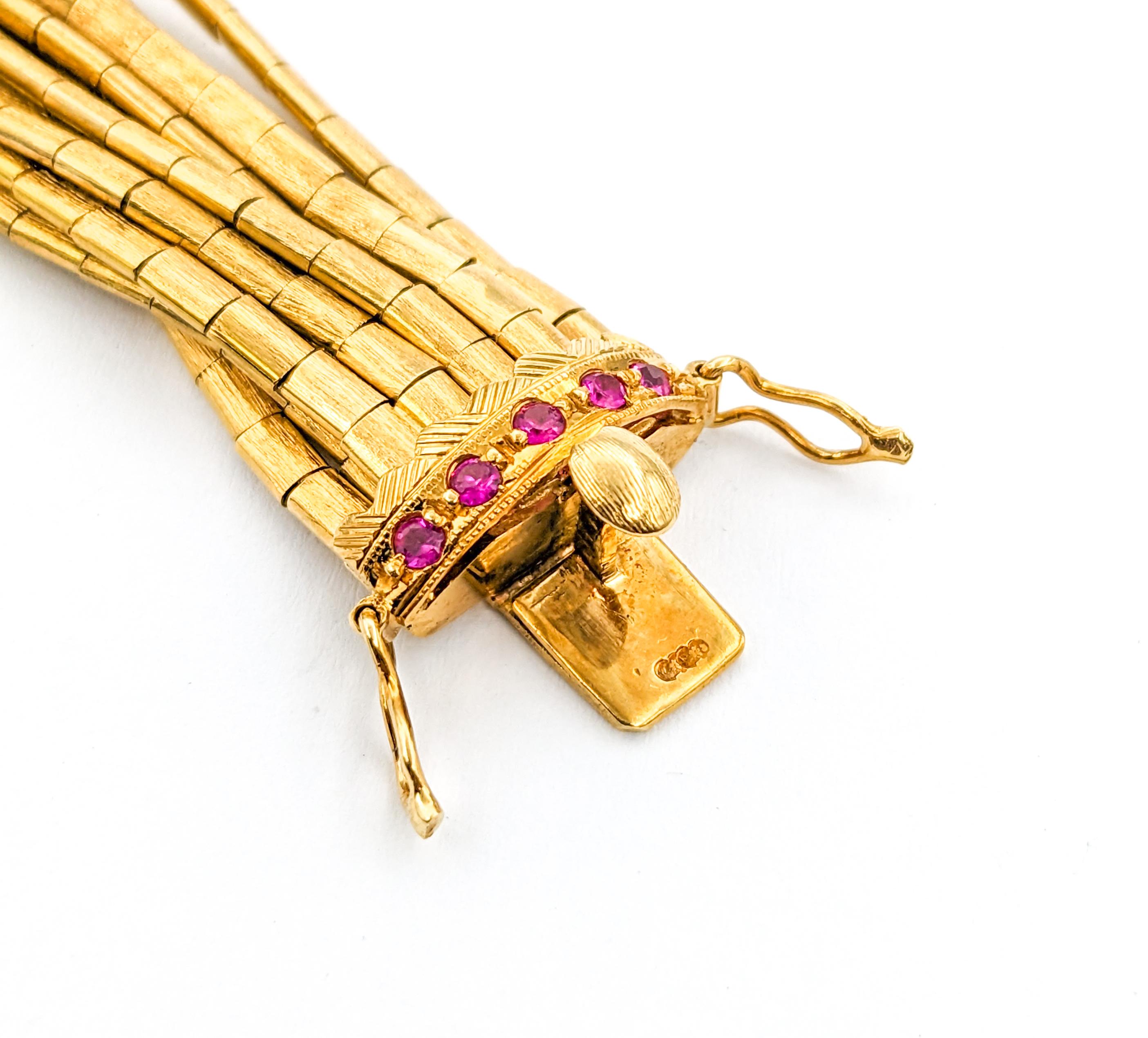 Vintage 9-Strand Ruby Bracelet In Yellow Gold For Sale 2