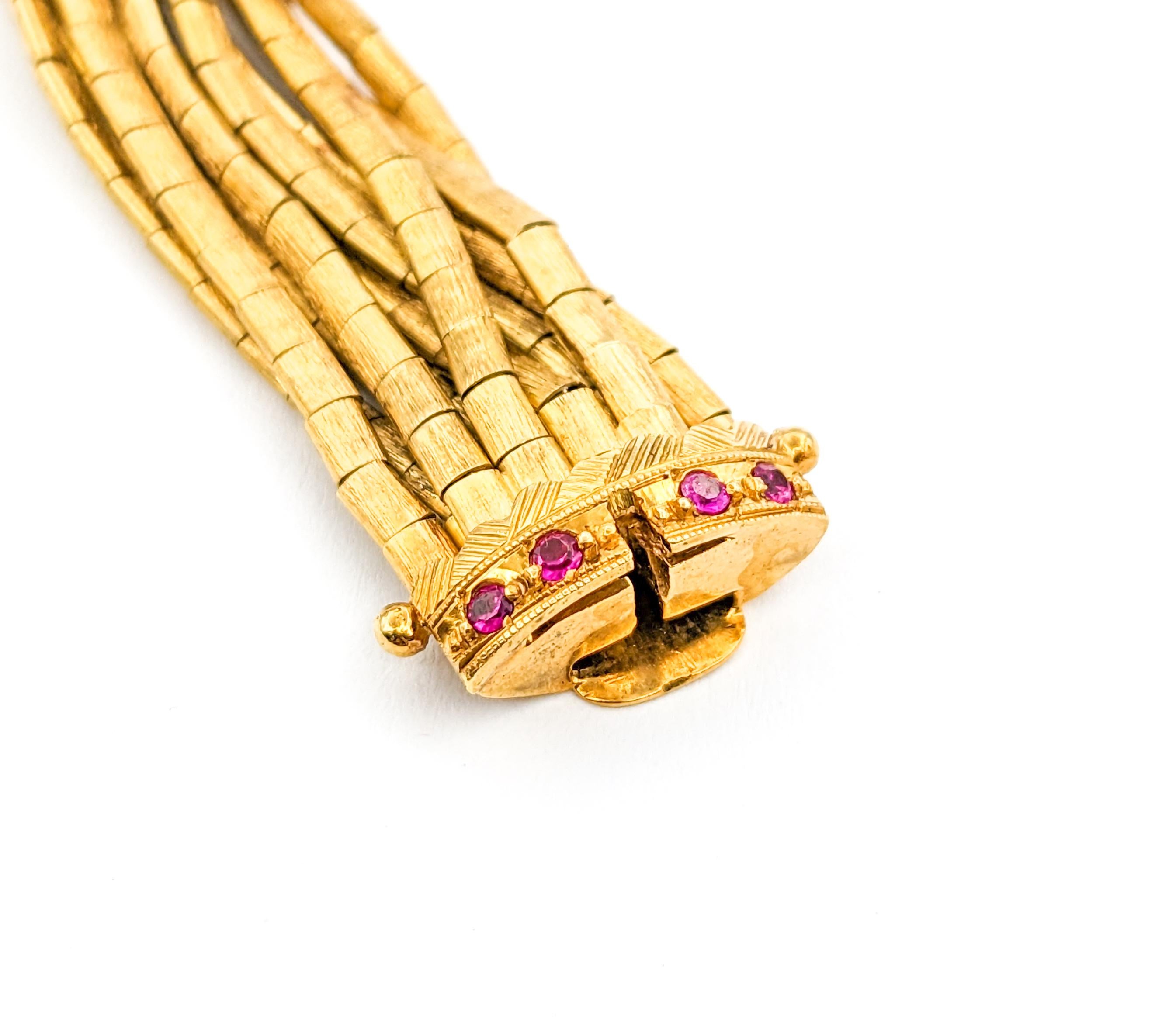 Vintage 9-Strand Ruby Bracelet In Yellow Gold For Sale 3
