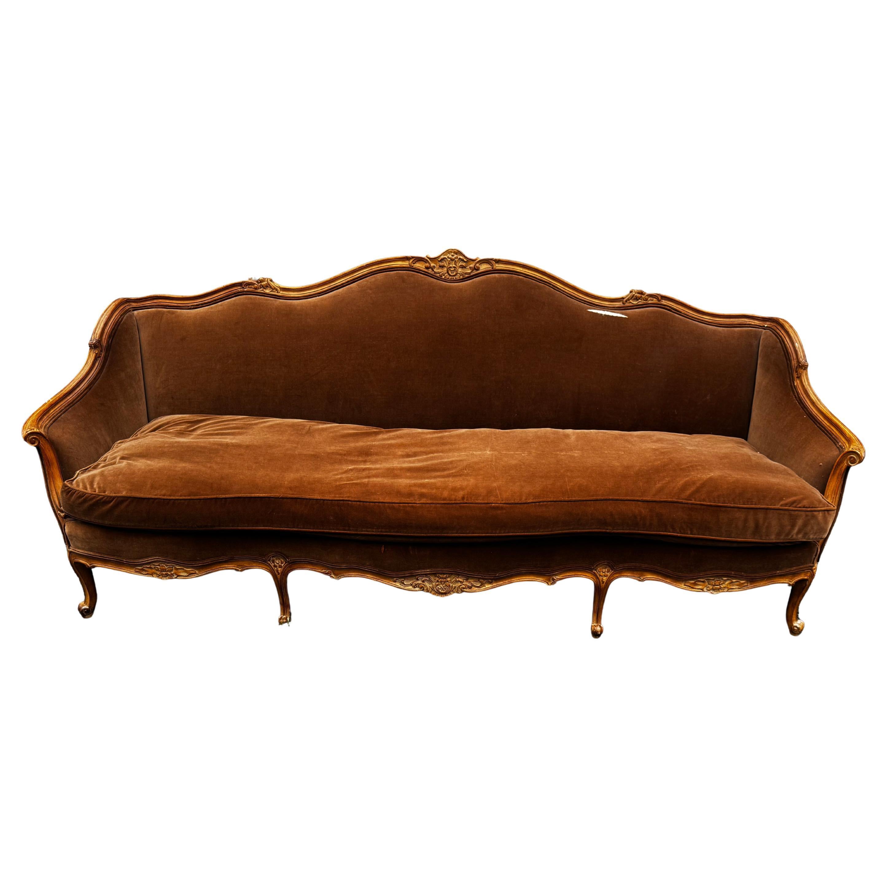 Vintage 90" Carved Louis XV Style Sofa