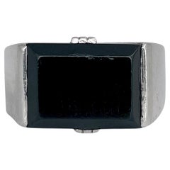 Vintage 900 Platinum Black Onyx Rectangle Signet Ring