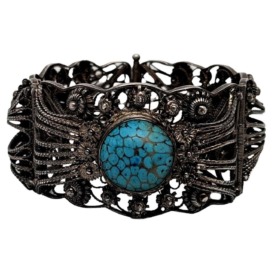 Sterling Silver Filigree Hinged Panel Link Bracelet For Sale at 1stDibs ...