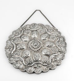 Vintage 900 Silver Floral Repoussé Hanging Mirror