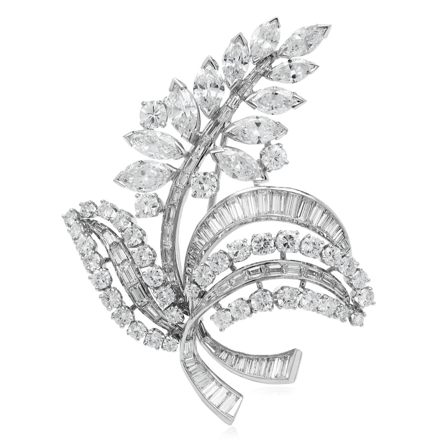Estate Diamond Platinum Elegant Lavender Flower Inspired Pin Brooch & pendant, with a bale.

Dazzle yourself with the sparkle on this exquisite piece with Icy White Diamonds.

Exquisitely crafted in solid platinum, the elongated pattern is created