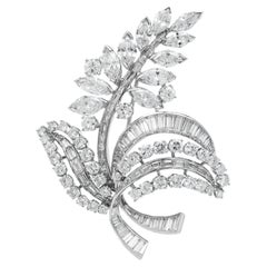 Vintage 9.00ct Diamond Platinum Lavender Flower Leaf Brooch Pin Pendant