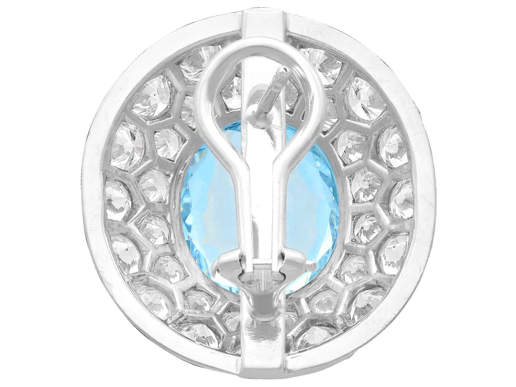 Women's or Men's Vintage 9.06 Carat Aquamarine and 8.25 Carat Diamond Platinum Cluster Earrings For Sale