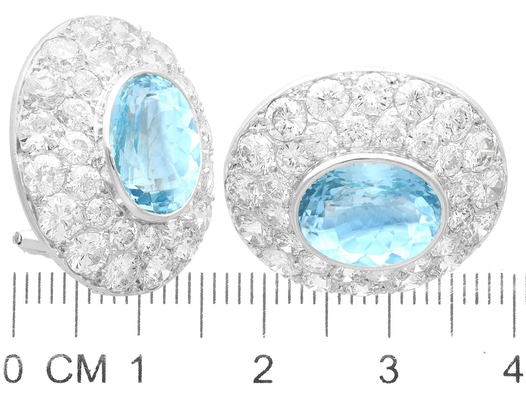 Vintage 9.06 Carat Aquamarine and 8.25 Carat Diamond Platinum Cluster Earrings For Sale 2