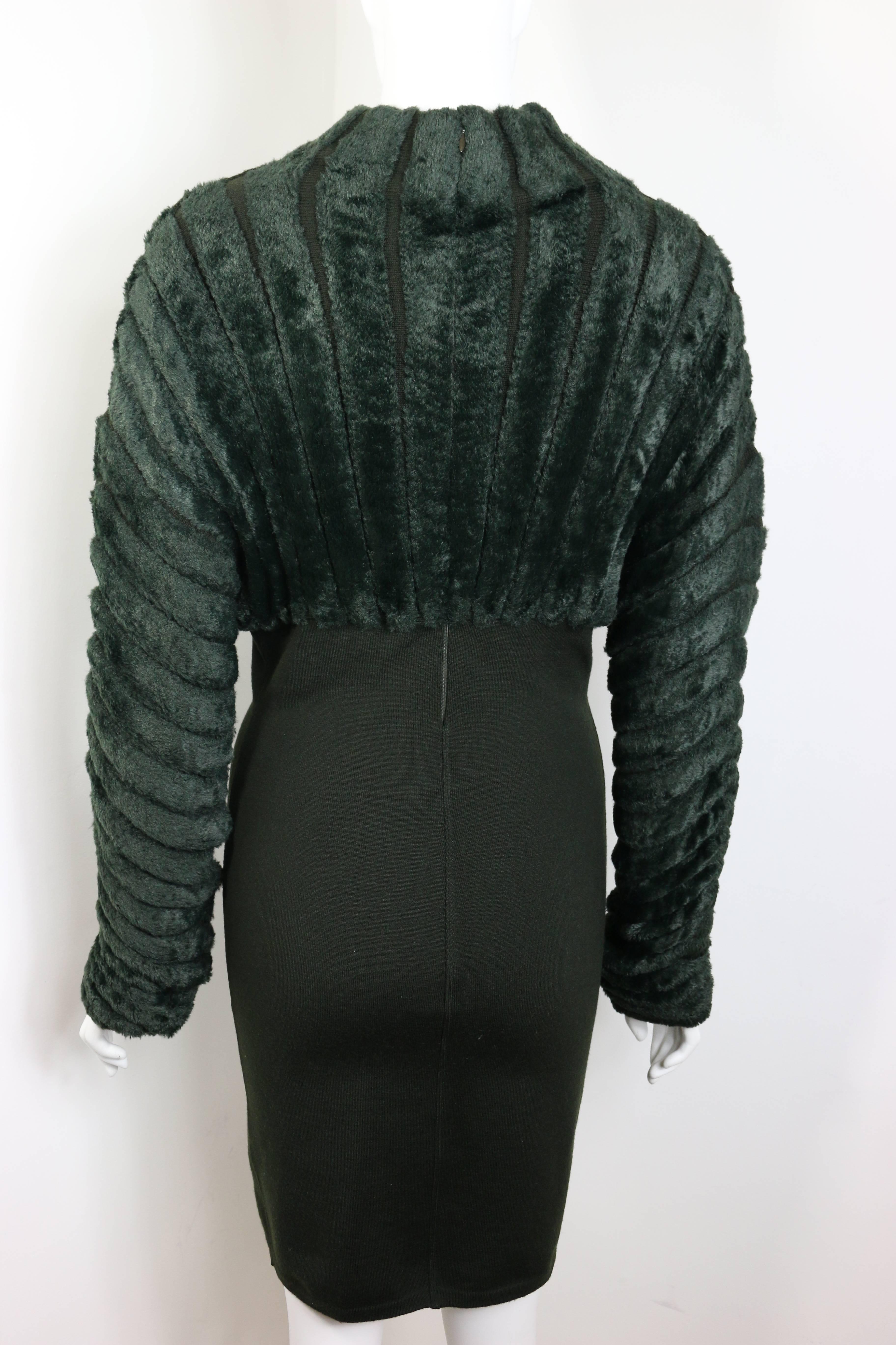 Black Alaia Green Chenille Dress For Sale