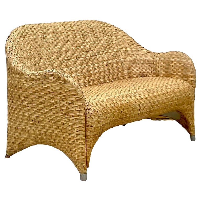 Vintage 90s Boho Woven Rattan Loveseat For Sale at 1stDibs