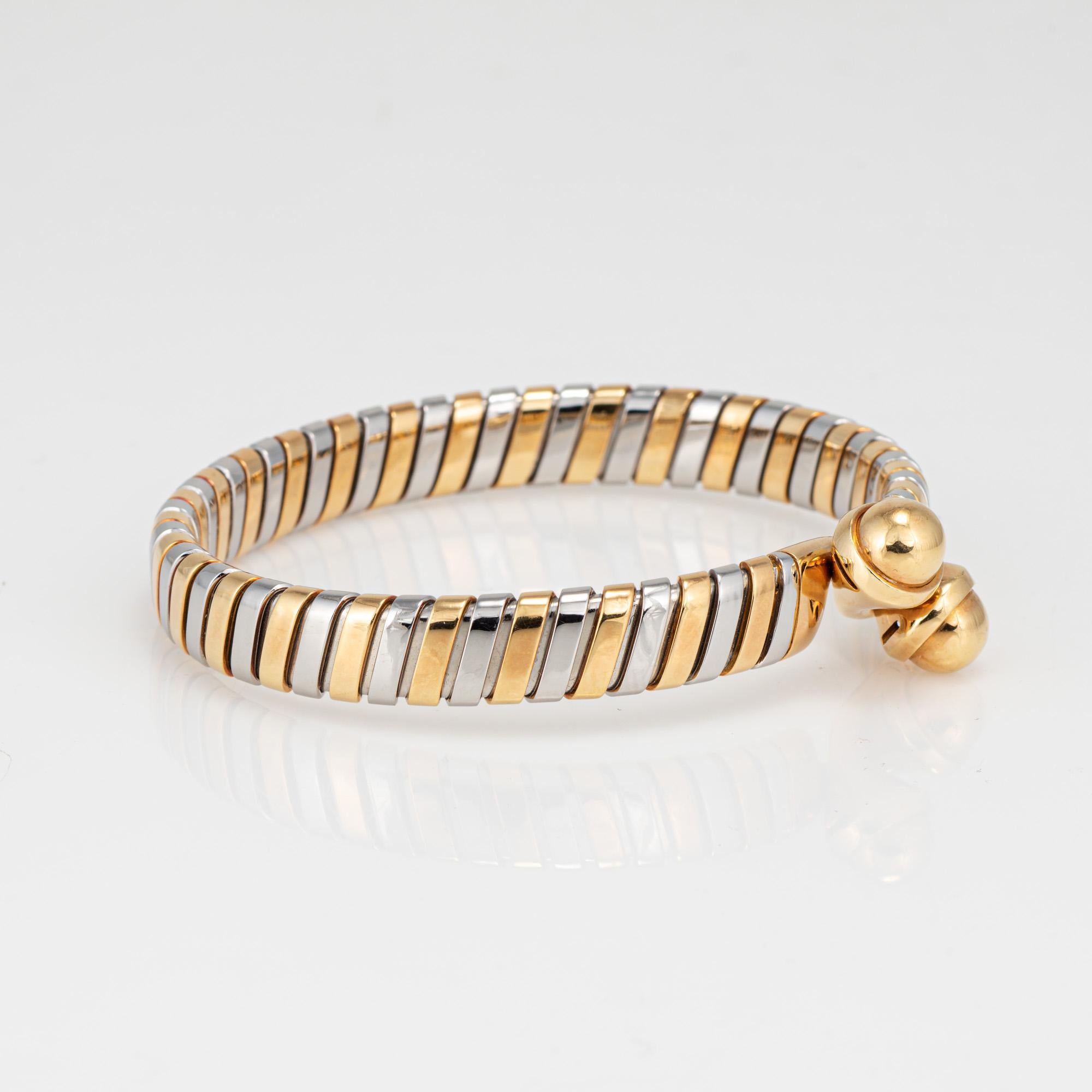 Bulgari Vintage 90er Jahre Vintage Tubogas-Armband 18k Gold Edelstahl Double Orb Hook (Moderne) im Angebot