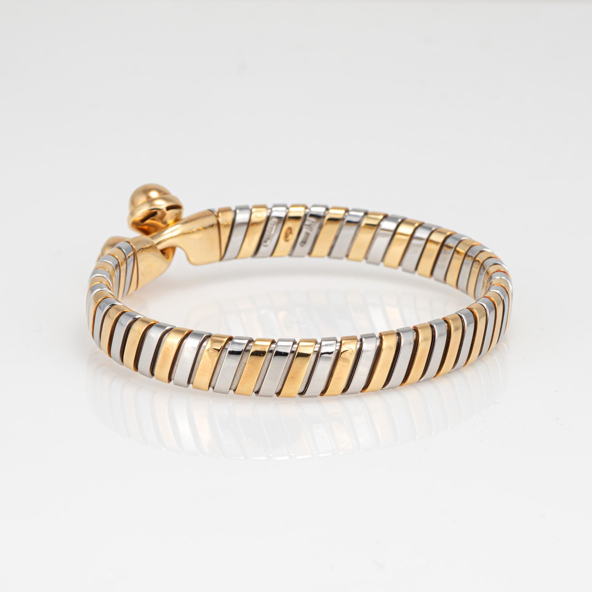 Bulgari Vintage 90er Jahre Vintage Tubogas-Armband 18k Gold Edelstahl Double Orb Hook im Zustand „Gut“ im Angebot in Torrance, CA