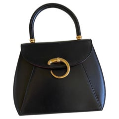 Vintage 90s Cartier Panthère Top Handle Bag in Black with Red Interior Lining