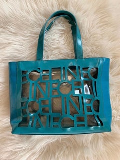 Vintage 90's CELINE Turquoise Clear Logo Shopper Transparent Tote Bag Weekender