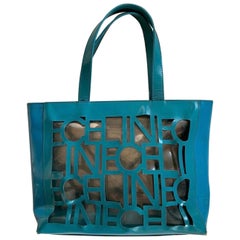 CELINE Türkis Clear Logo Shopper Transparente Tote Bag Weekender, Vintage 90er Jahre