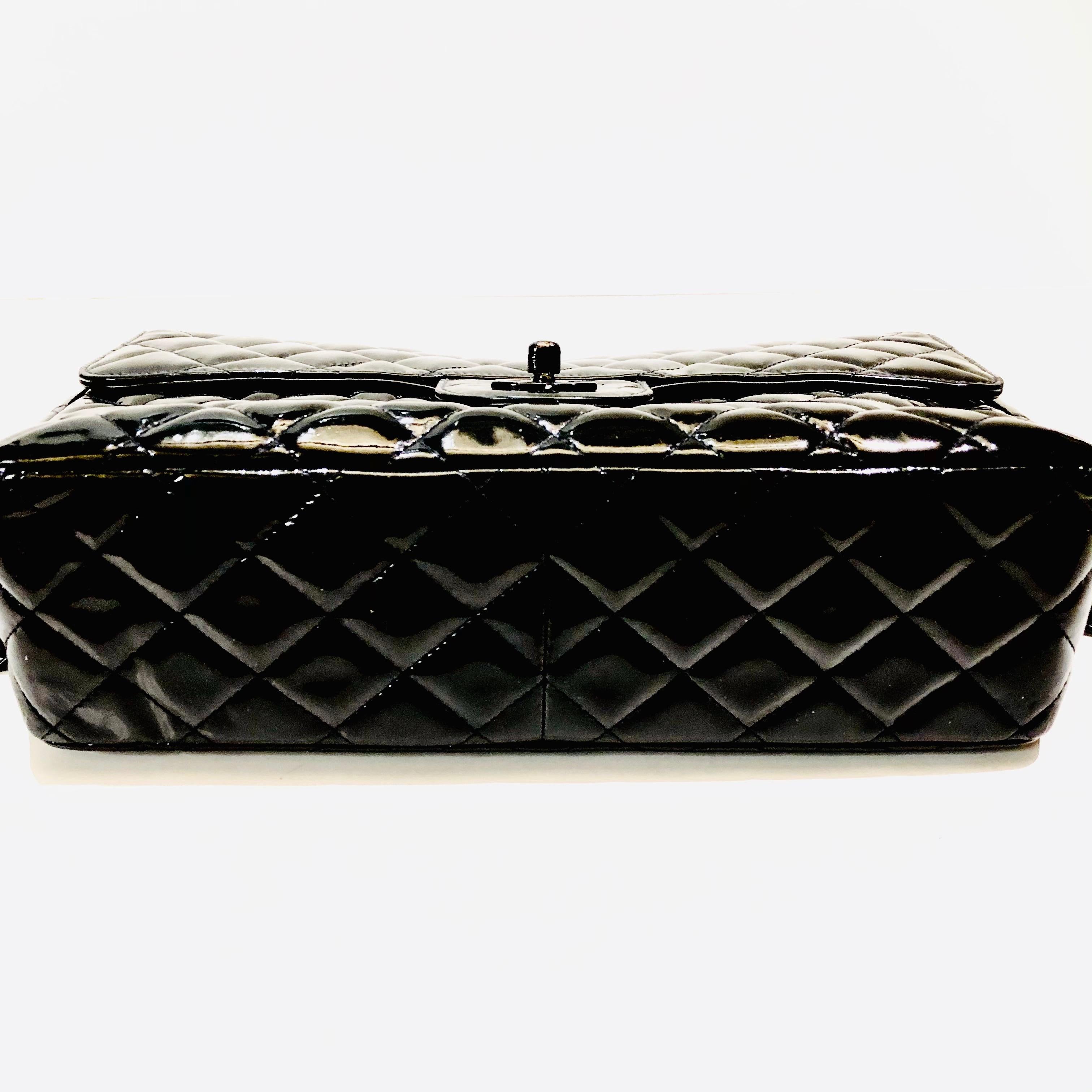 Chanel 28cm Black Quilted Patent Leather 