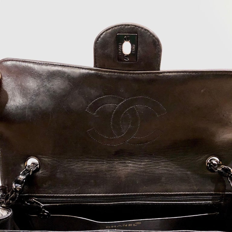 Vintage 90s Chanel Black Patent Leather Shoulder Flap Bag  For Sale 5