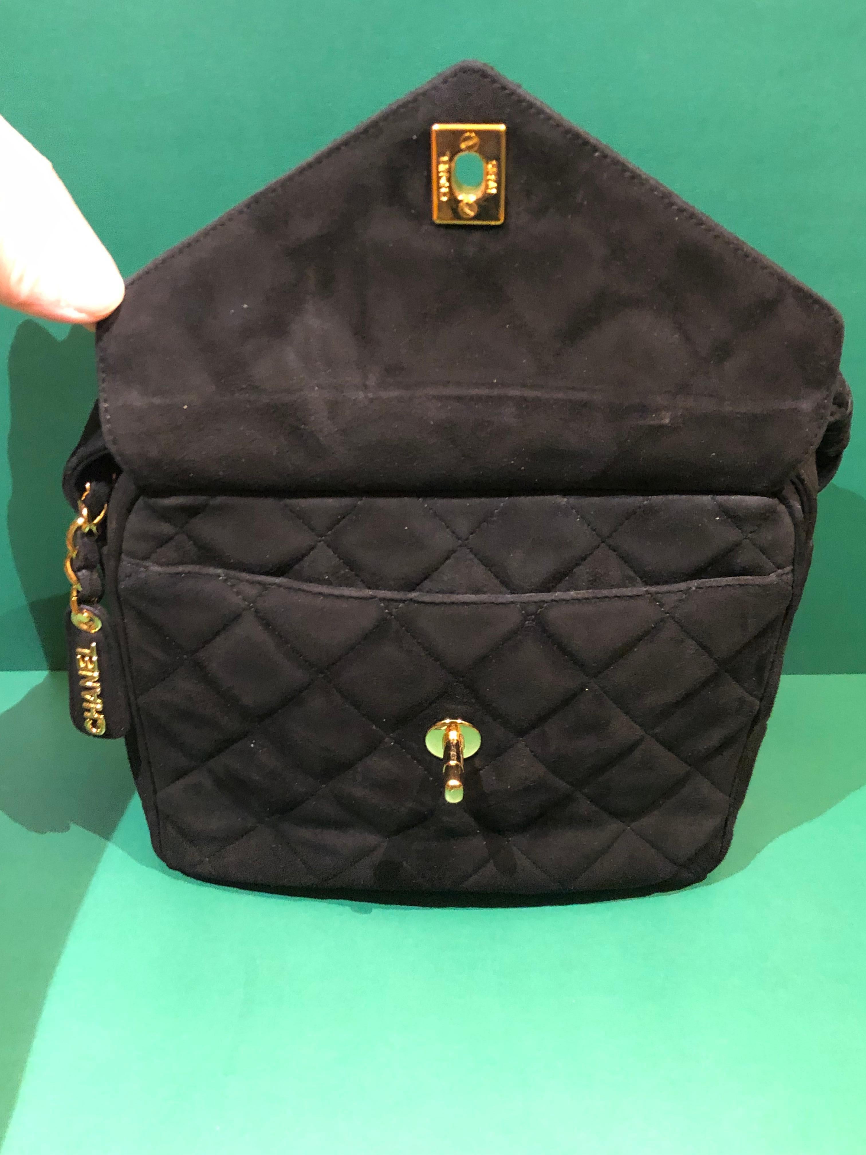 Chanel Black Quilted Suede Handle Handbag  For Sale 1