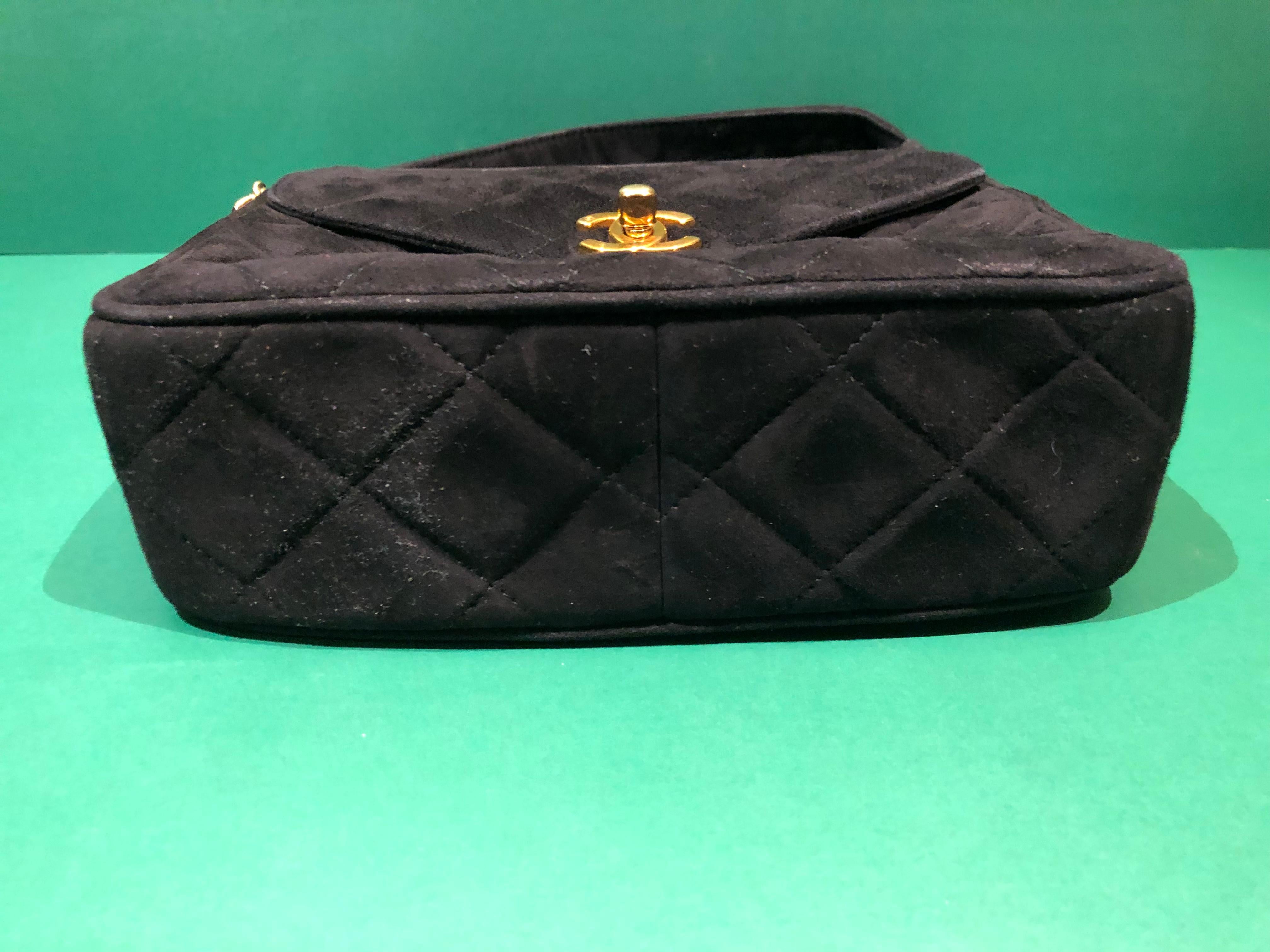 Chanel Black Quilted Suede Handle Handbag  For Sale 2