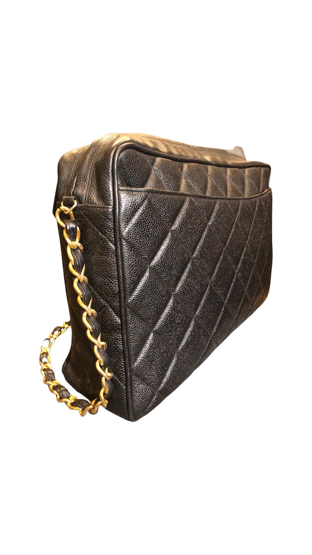 Women's or Men's Vintage 90s Chanel Caviar Black Quilted Maxi Jumbo Envelope Flap Shoulder Bag  For Sale