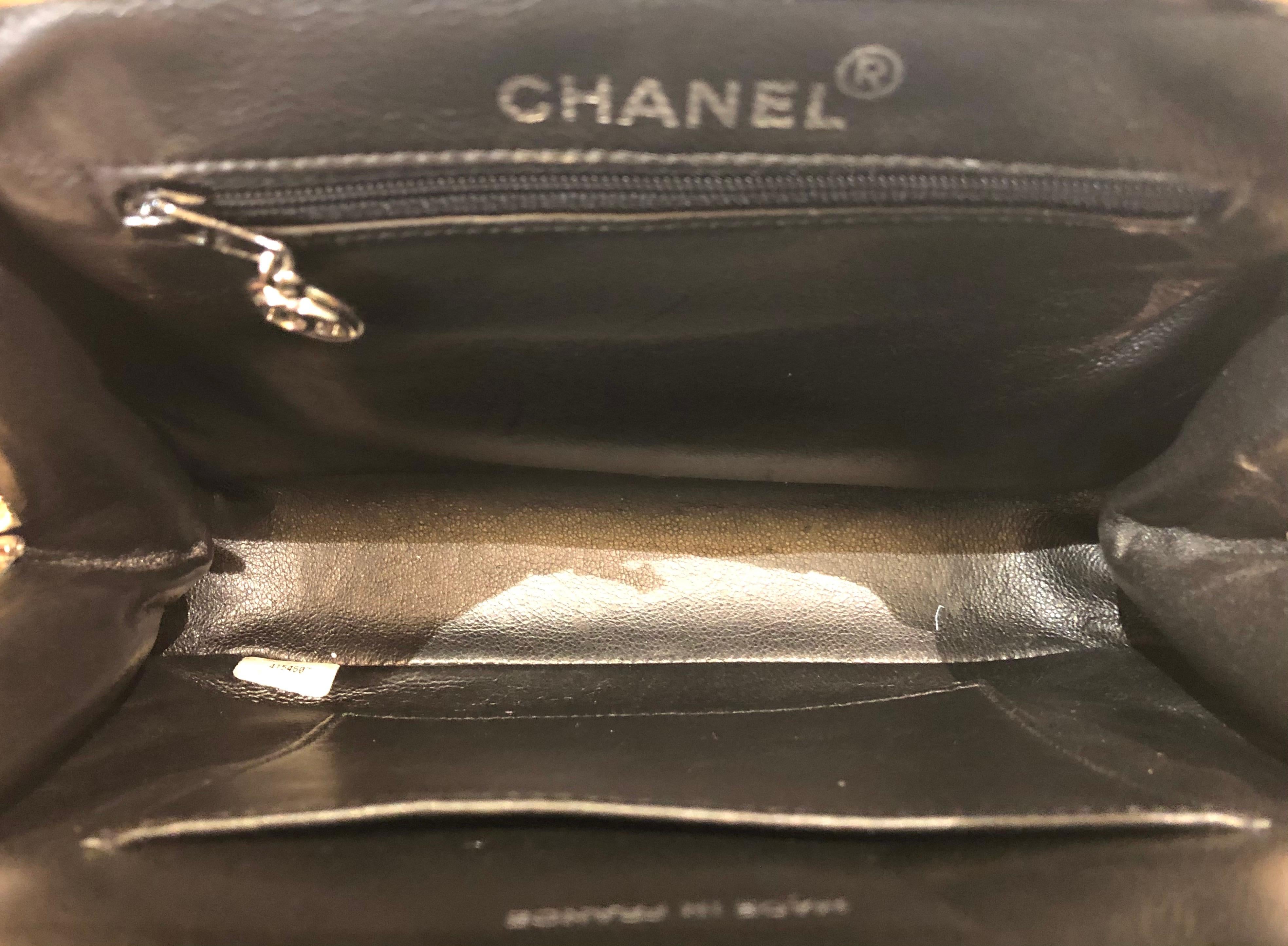 Women's or Men's Vintage 90s Chanel Classic Black Quilted Patent Handbag