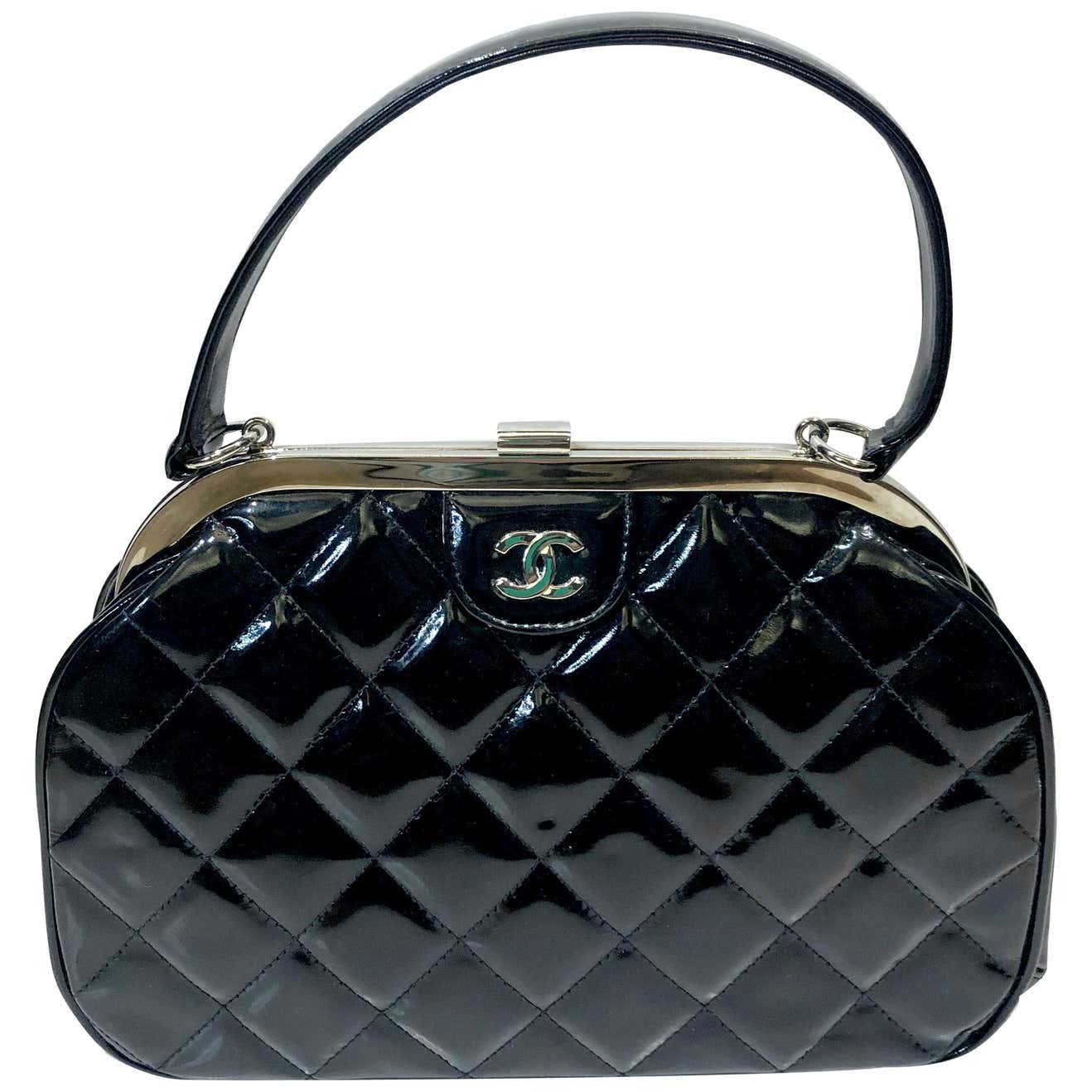 Vintage 90s Chanel Classic Black Quilted Patent Handbag For Sale at 1stDibs | classic black
