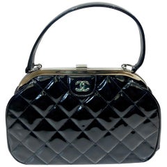 Vintage 90s Chanel Classic Black Quilted Patent Handbag