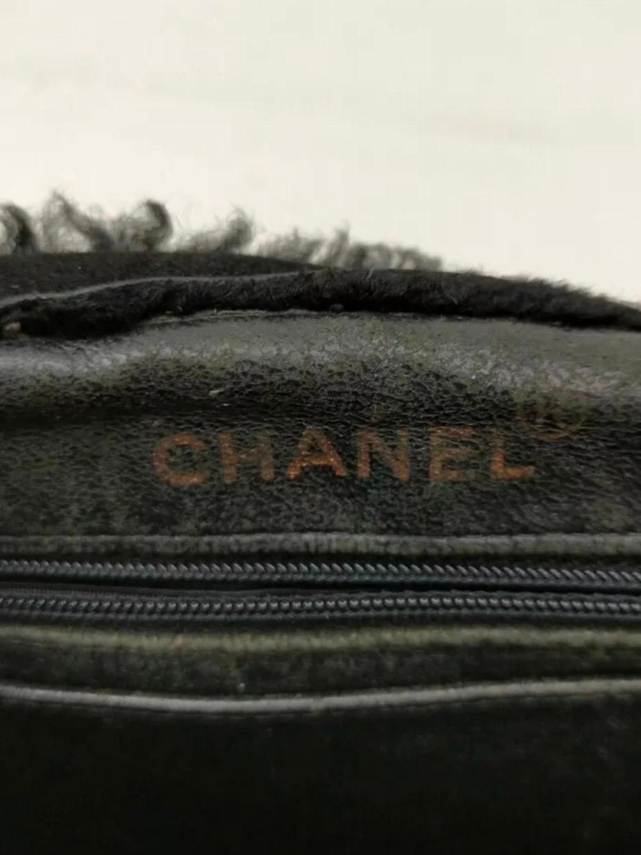 Women's or Men's Vintage 90s Chanel Suede with Fur Trim Handbag Top Handle Satchel Flap Bag Purse For Sale
