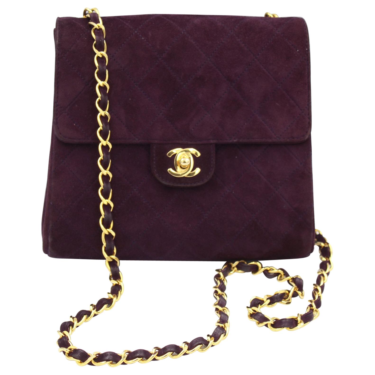 Vintage 90's Chanel Timeless Purple Suede Bag