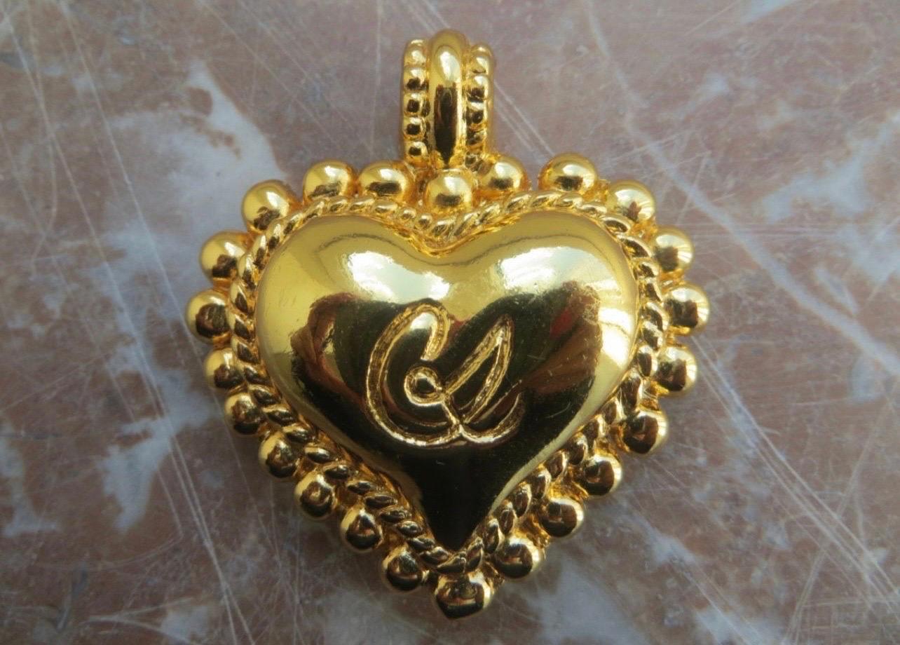 Vintage 90s Christian Lacroix Gold Heart Pendent/ Necklace on Velvet Ribbon 1