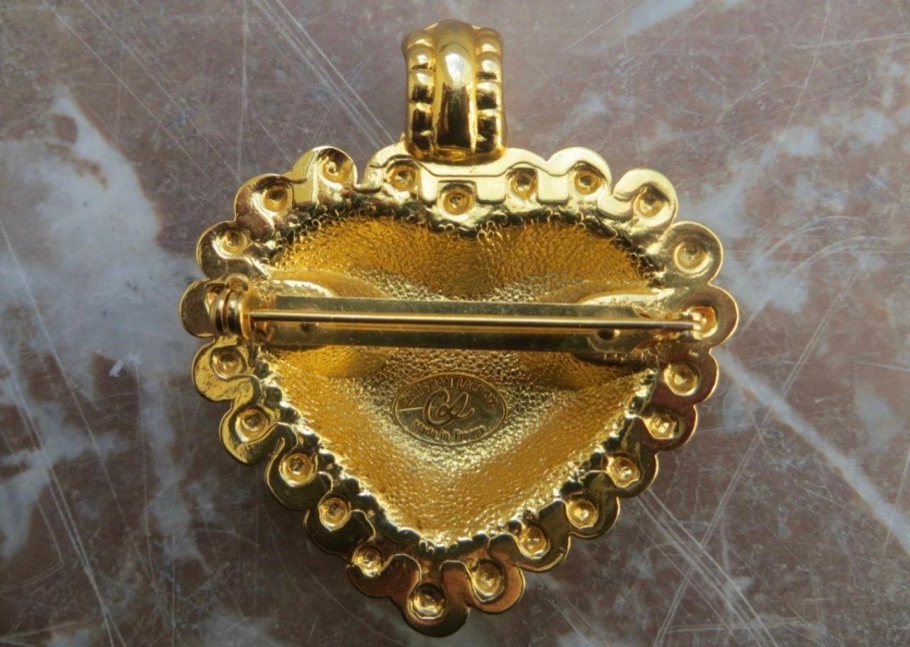 Vintage 90s Christian Lacroix Gold Heart Pendent/ Necklace on Velvet Ribbon 3