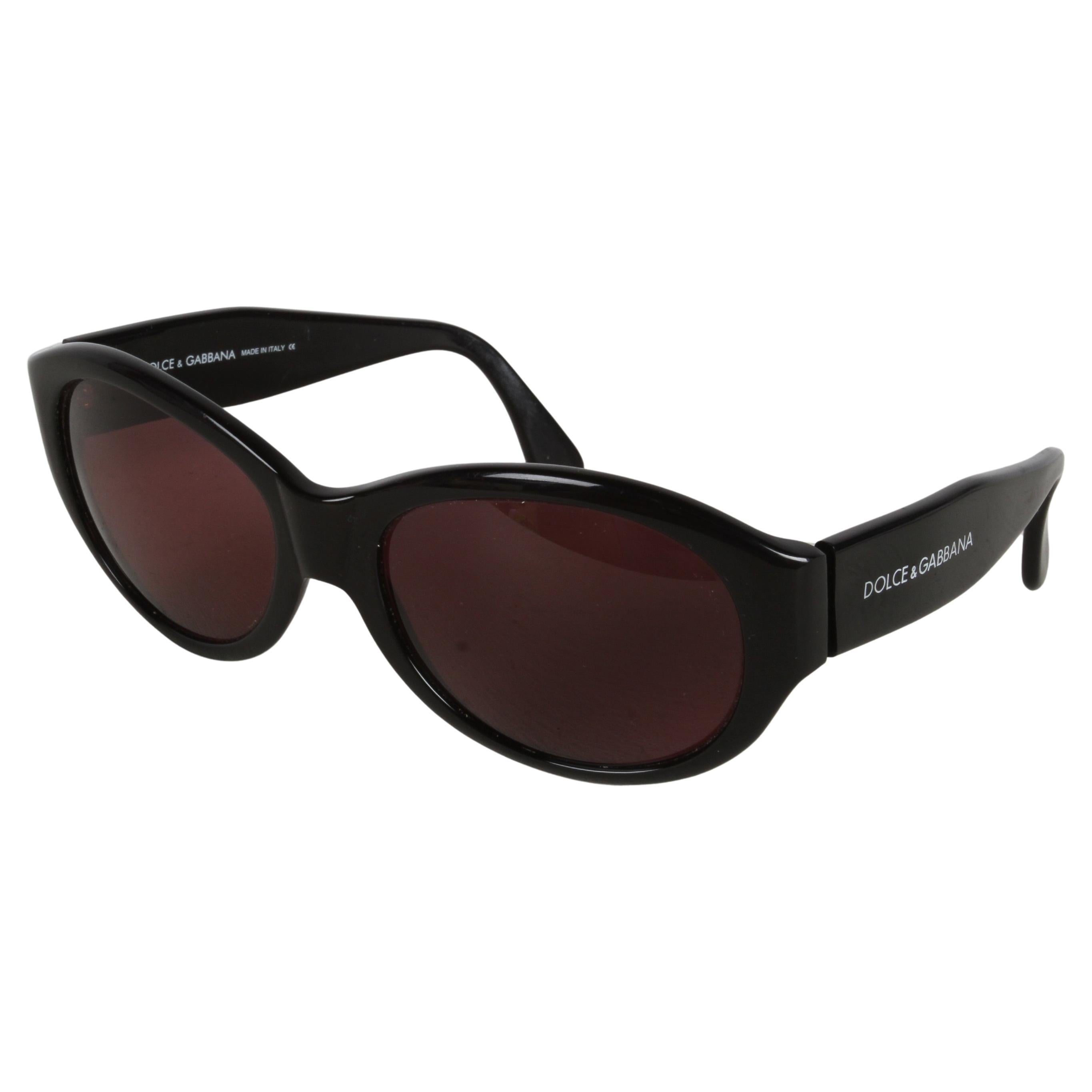 Vintage 90's Dolce & Gabbana 511S Black Frame & Rose Lenses Oval Fly Sunglasses