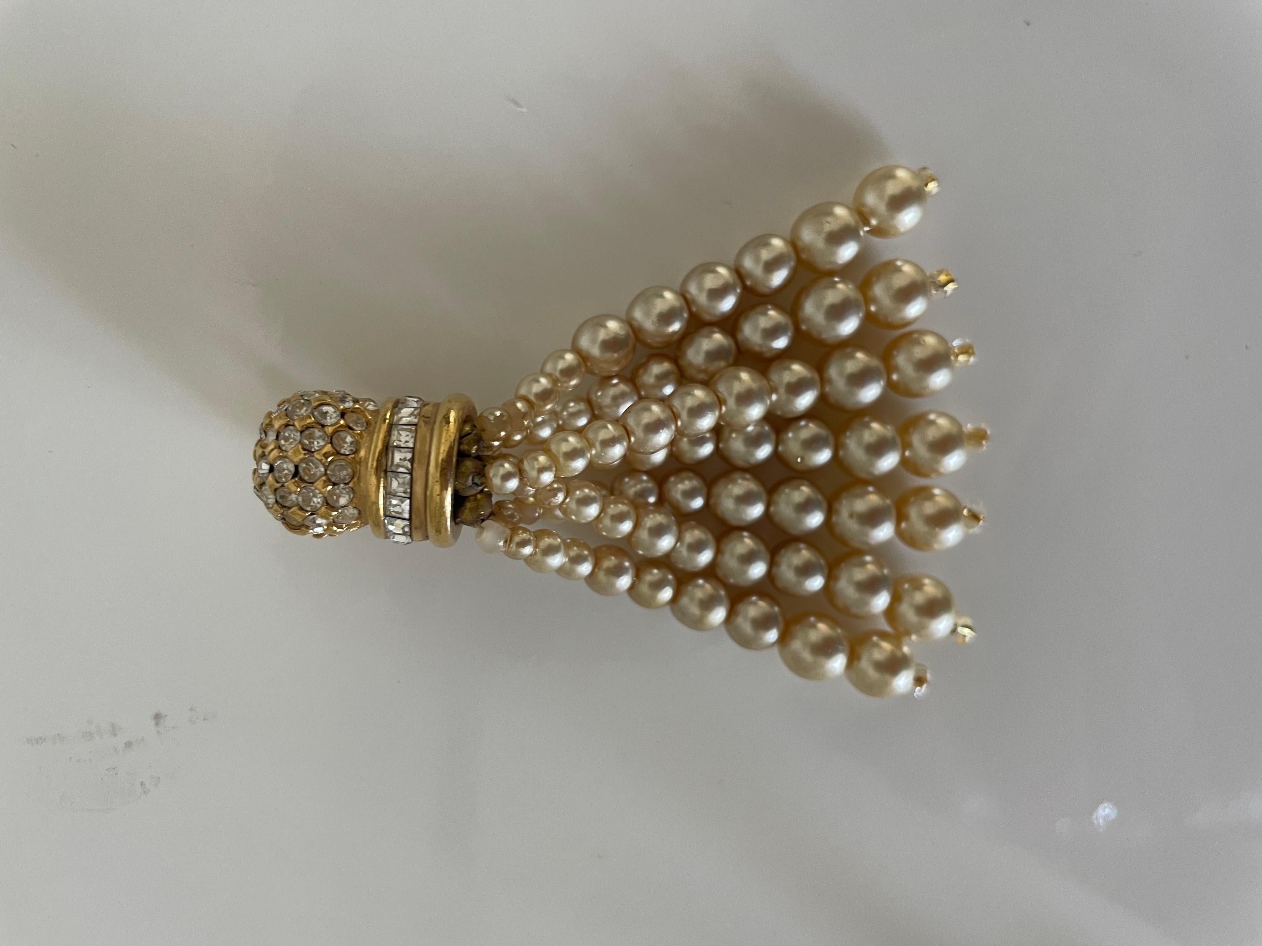 Vintage 90s Ohrringe Clip-on Gold-Ton, Strass und Perlen im Angebot 1