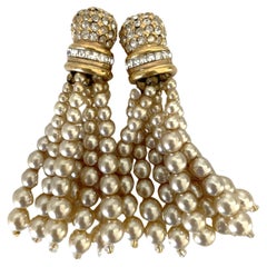 Vintage 90s Earrings Clip-on Gold-toned, Rhinestones and Pearls