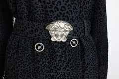 Vintage 90s Gianni Versace Black Leopard-Print Coat