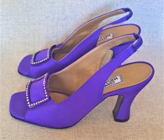 Vintage 90s Gianni Versace Purple Satin Open Toe Slingback with Rhinestones
