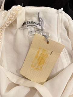 Vintage 90s Giorgio Armani Collezioni Size 6 White Glass Beaded Cocktail Dress