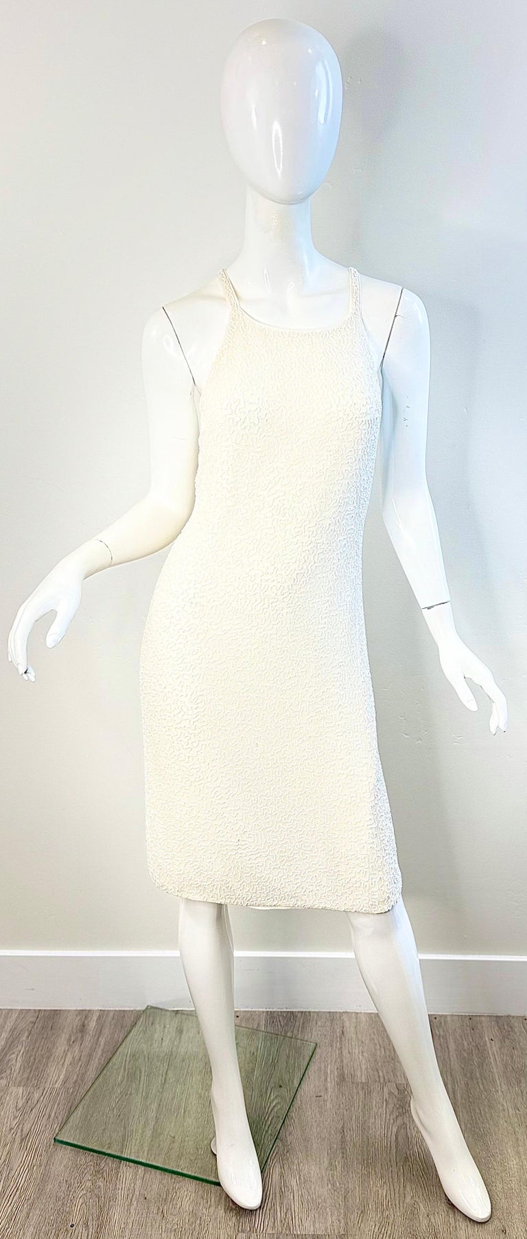 Vintage 90s Giorgio Armani Collezioni Size 6 White Glass Beaded Cocktail Dress at 1stDibs Vintage 90s Giorgio Armani Collezioni Size 6 White Glass Beaded Cocktail Dress at 1stDibs