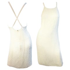 Vintage 90s Giorgio Armani Collezioni Size 6 White Glass Beaded Cocktail Dress