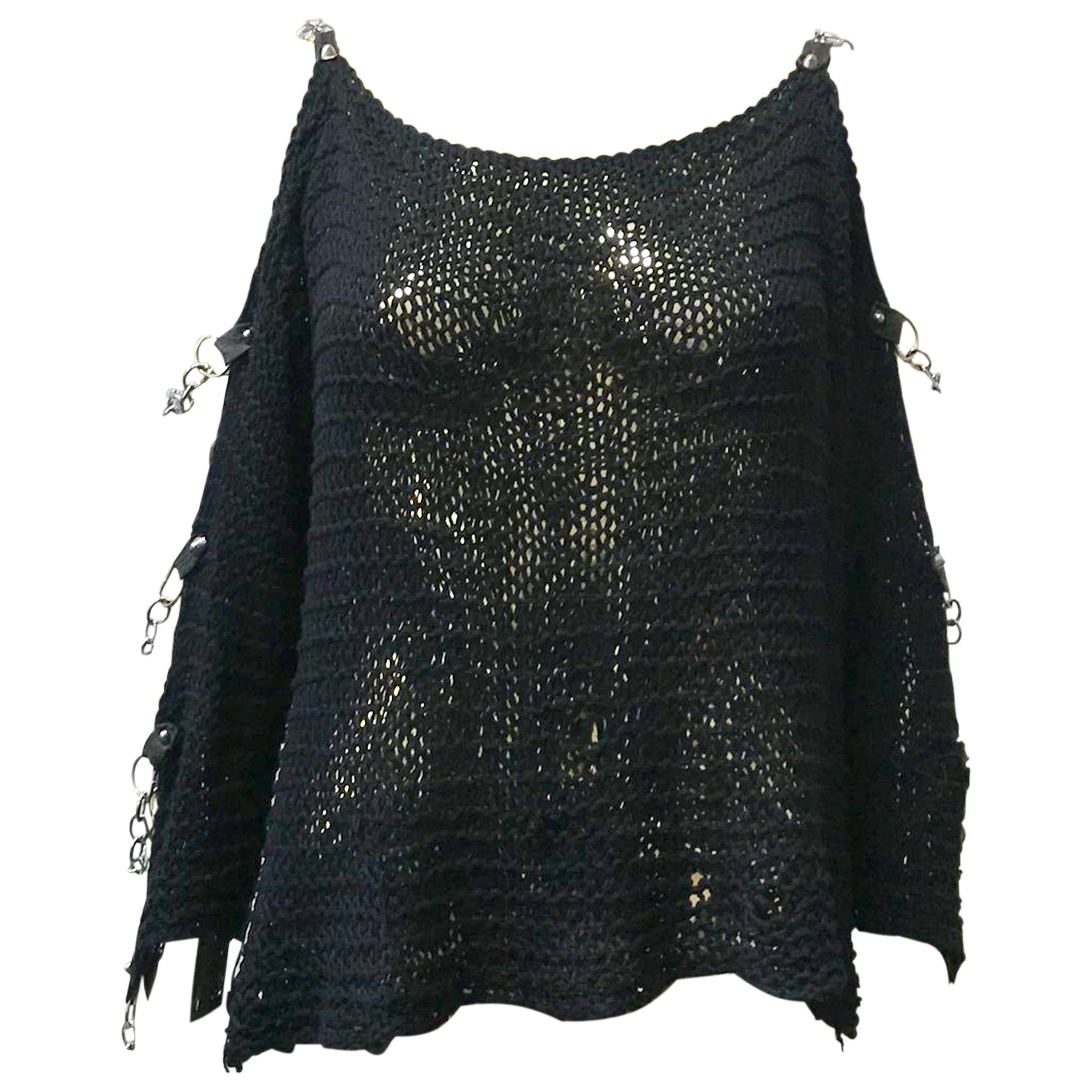 Vintage 90s Grunge Knitted Chain Sleeve Top For Sale